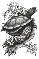 turtle with a sakura tree with daggers tattoo design idea