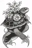 turtle with a sakura tree with daggers tattoo design idea
