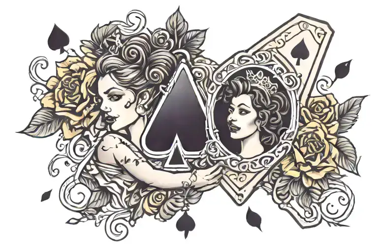 text: Blacked Queen of Spades tattoo design idea