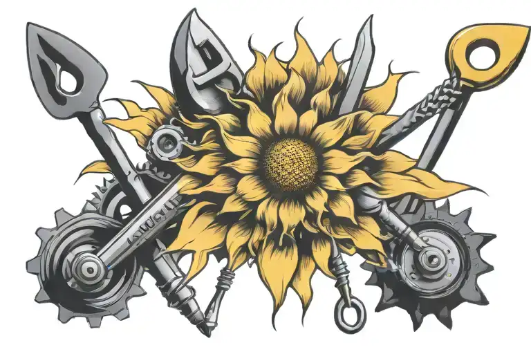 sun flower and mechanic tools tattoo design idea
