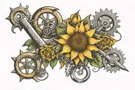 sun flower and mechanic tools tattoo design idea