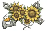 sun flower and mechanic tools tattoo design idea