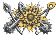 sun flower and mechanic tools tattoo design idea