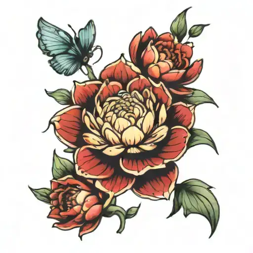 carnation and water lily flowers tattoo design idea