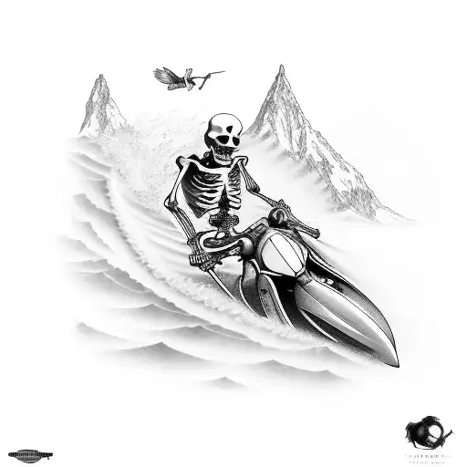 skeleton riding a honda wave  tattoo design idea