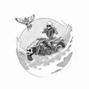 skeleton riding a honda wave  tattoo design idea