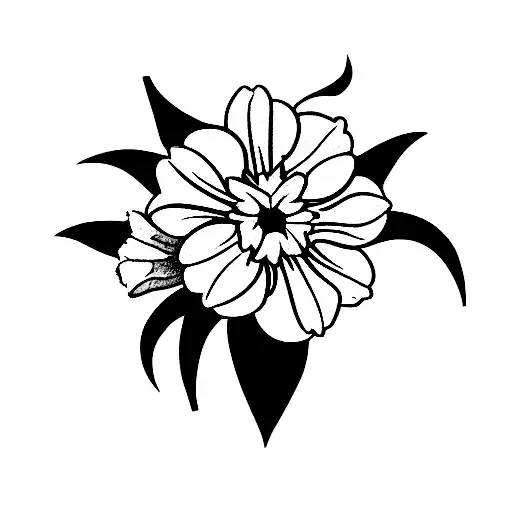 Bouquet of Narcissus, Marigold, and Larkspur tattoo design idea