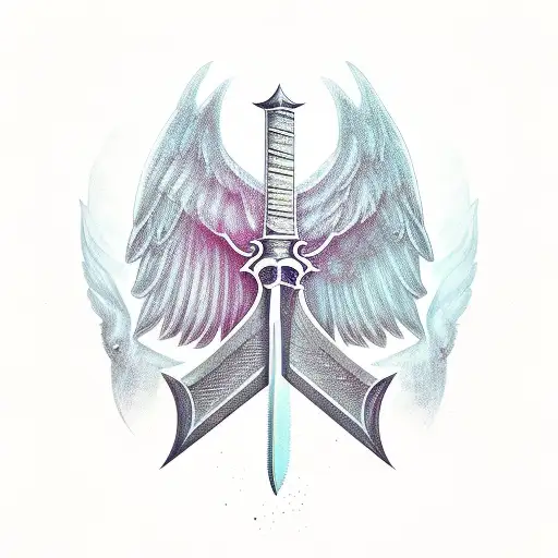 sword, open space, shaded, wings, negative space tattoo design idea