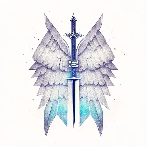 sword, open space, shaded, wings, negative space tattoo design idea