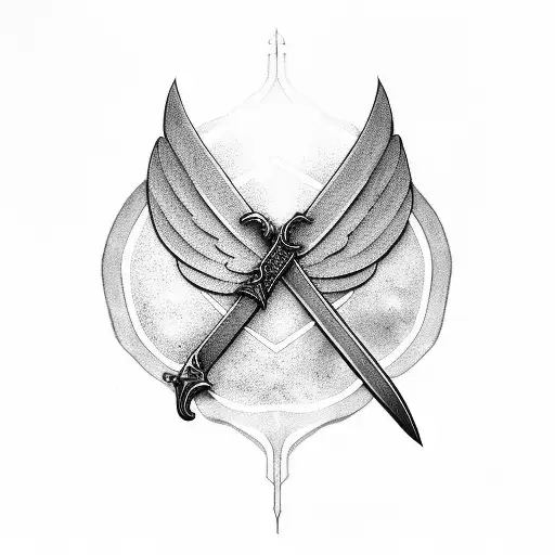 sword, open space, shaded, wings, negative space tattoo design idea