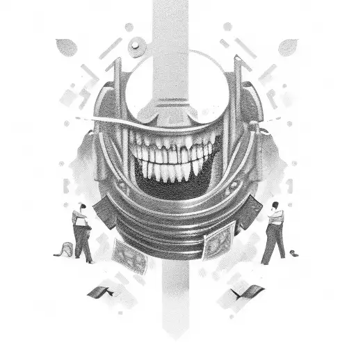  money, human mouth , biting tattoo design idea