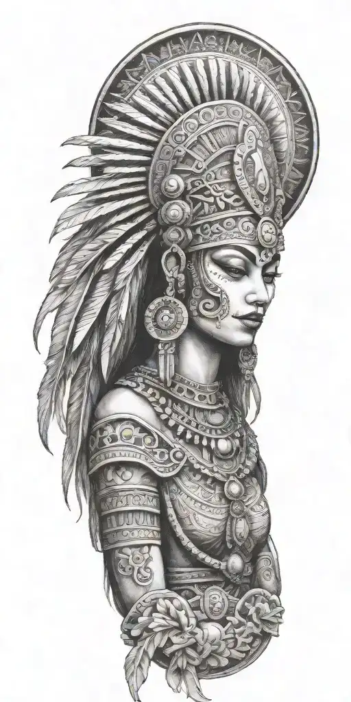 aztec goddess of death beauty, moon,  tattoo design idea