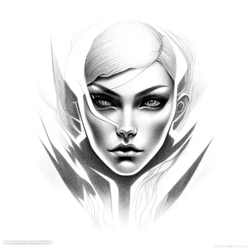 female face, lightning  tattoo design idea