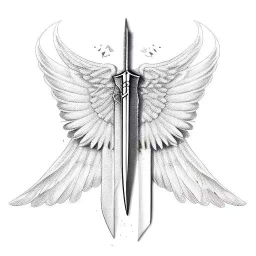 sword, open space, shaded, wings tattoo design idea