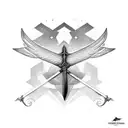 sword, open space, shaded, wings, negative space tattoo design idea