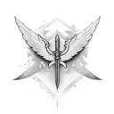 sword, open space, shaded, wings, negative space tattoo design idea