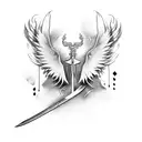 sword, open space, shaded, wings, negative space tattoo design idea