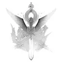 sword, open space, shaded, wings, negative space tattoo design idea