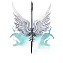 sword, open space, shaded, wings, negative space tattoo design idea