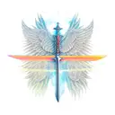 sword, open space, shaded, wings, negative space tattoo design idea