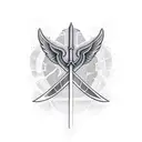 sword, open space, shaded, wings, negative space tattoo design idea