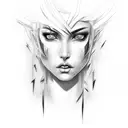 female face, lightning  tattoo design idea