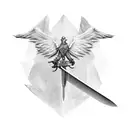 sword, open space, shaded, wings, negative space tattoo design idea