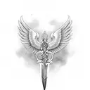 sword, open space, shaded, wings, negative space tattoo design idea