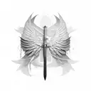 sword, open space, shaded, wings, negative space tattoo design idea
