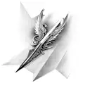 sword, open space, shaded, wings, negative space tattoo design idea