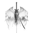 sword, open space, shaded, wings, negative space tattoo design idea