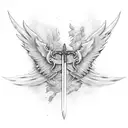 sword, open space, shaded, wings, negative space tattoo design idea