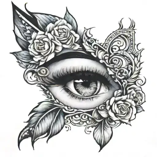 The girl's eye brow cross layer cross forehead tattoo design idea