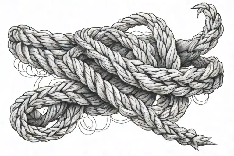 a rope that is torn from middle but still conected with a string of rope this tatoo is a ring forearm tattoo design idea