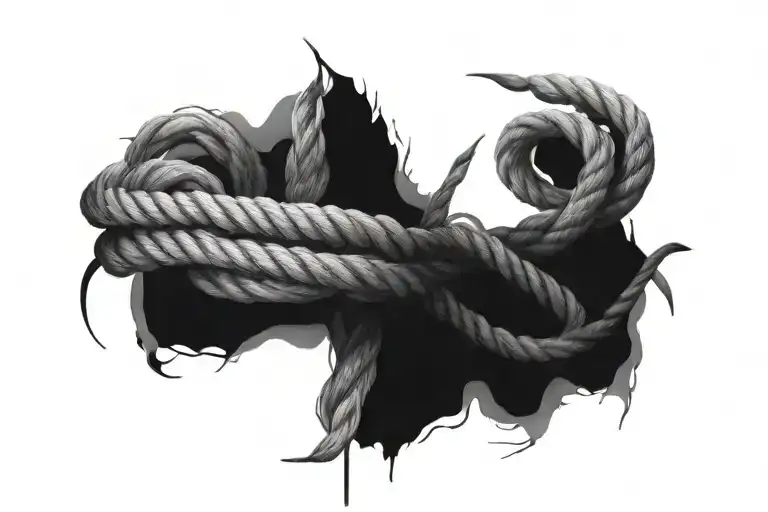 a rope that is torn from middle but still conected with a string of rope  tattoo design idea