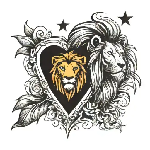 lion and heart with star tattoo design idea