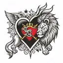 lion and heart with star tattoo design idea
