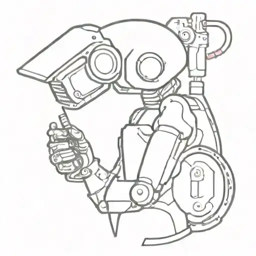 A minimalist tattoo design of a robotic anime character welding, representing your passion for anime and occupation as a welder tattoo design idea