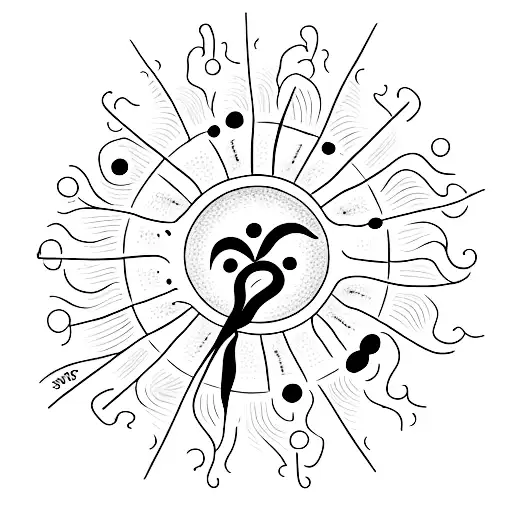 A minimalist tattoo of a sun setting over a serene beach, symbolizing gratitude and happiness tattoo design idea