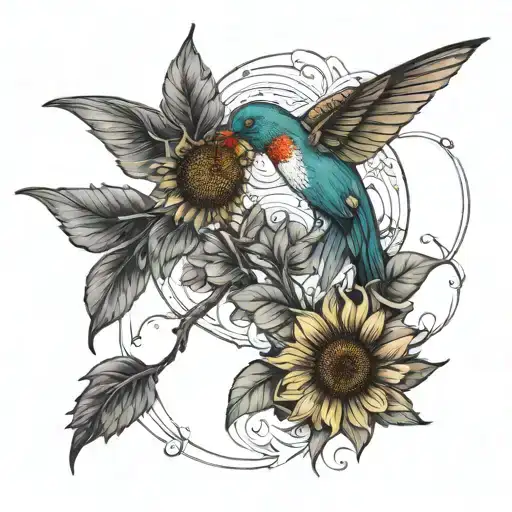 sunflower and hummingbird tattoo design idea