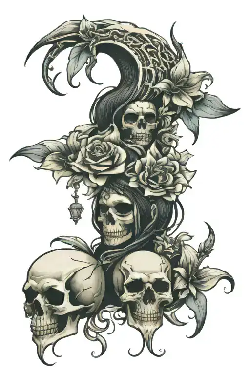 Skulls, lilies, the goddess mara tattoo design idea