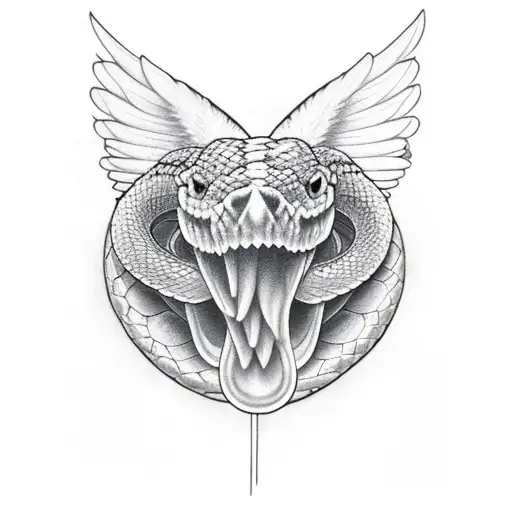 angel cutting a snake head tattoo design idea