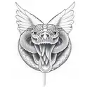 angel cutting a snake head tattoo design idea