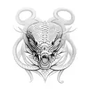 angel cutting a snake head tattoo design idea