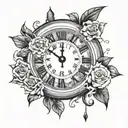 broken clock showing 2:07 p.m.  tattoo design idea