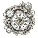 broken clock showing 2:07 p.m.  tattoo design idea