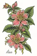 azalea flower with name azalea and 09-28-07 in Roman numerals  tattoo design idea