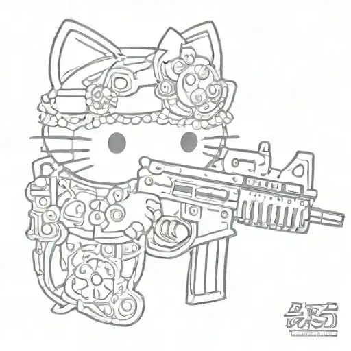 hello kitty ar 15 rifle tattoo design idea