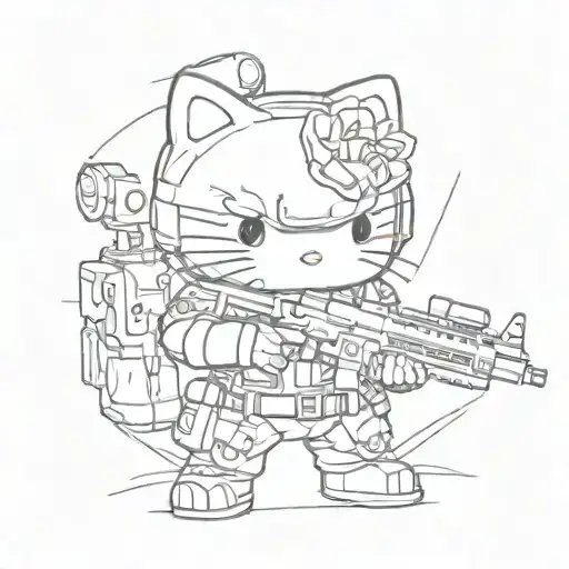 hello kitty ar 1 soldier standing tattoo design idea