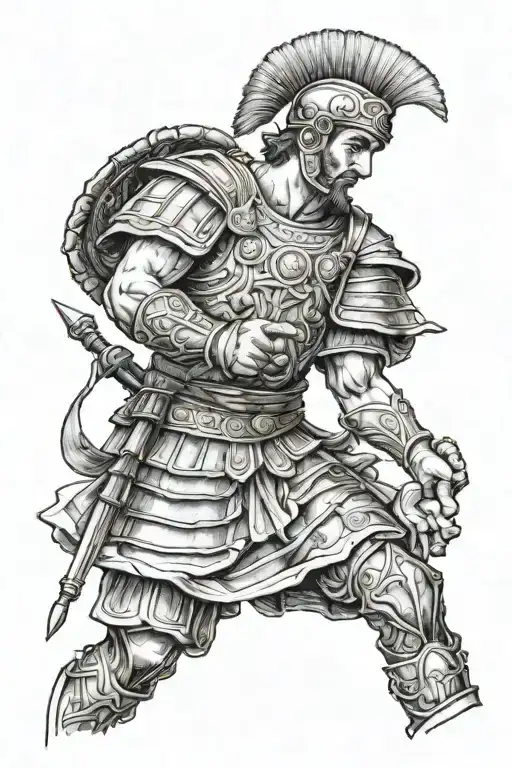 grec, roman soldier holding tattoo design idea